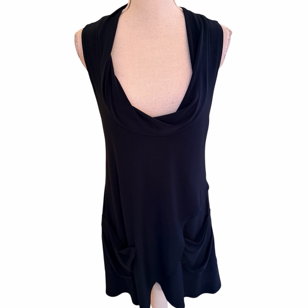 Sympli Navy Blue Sleeveless Draped Neckline Aline Tunic 6